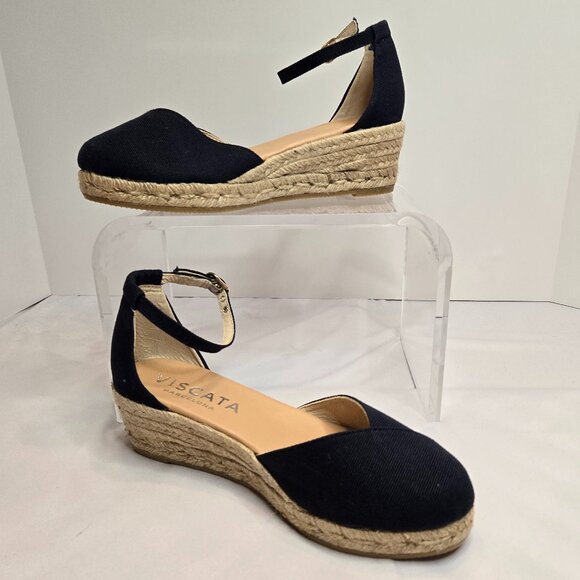 Navy Wedge Espadrilles with Ankle Strap - Picture 3 of 7